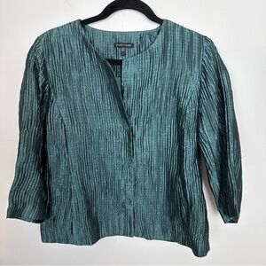 Eileen Fisher Silk Jacket Cardigan Open Blazer Shimmer Green Womens Small